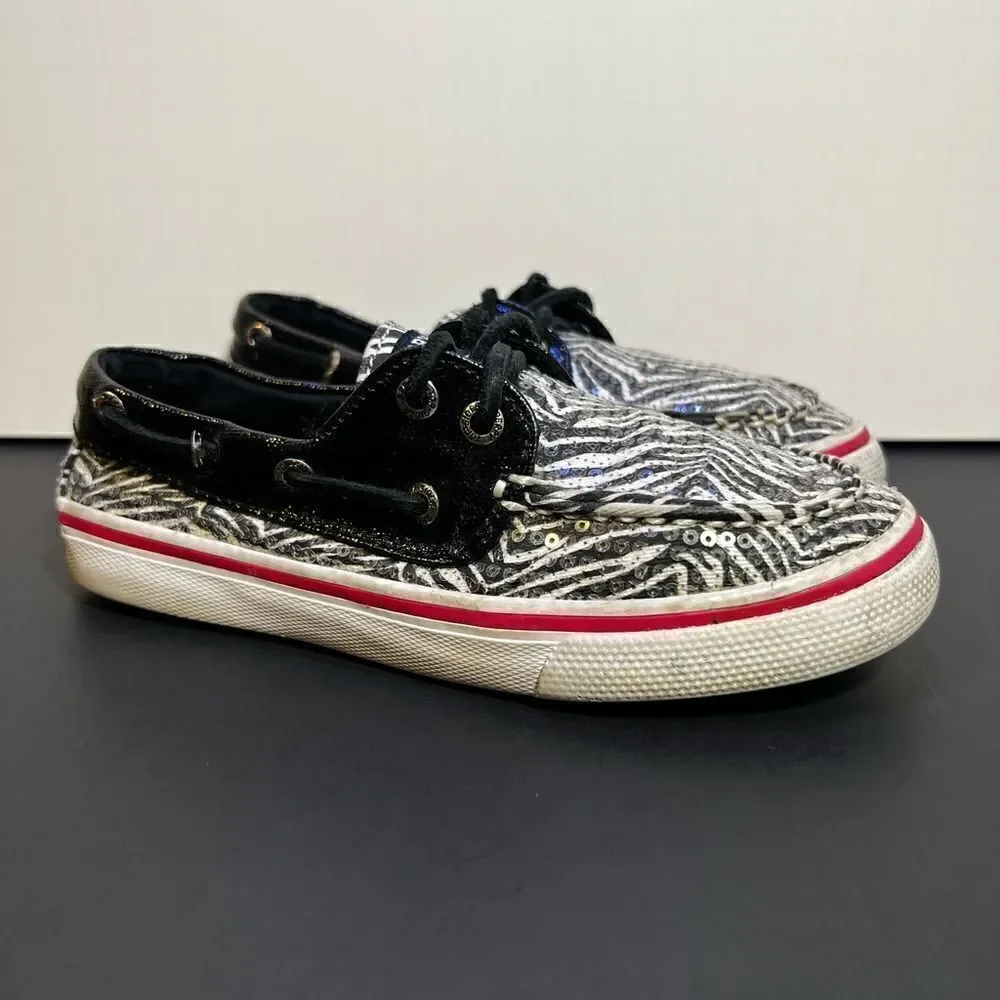 Girls SPERRY Top-Sider Bahama Sequin Zebra Print Boat Shoes / Size 13M